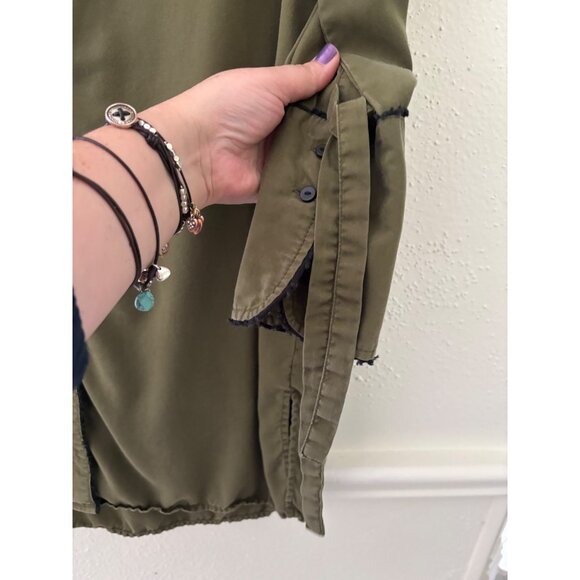 Zara Tencel Olive Button-Up Longline Shirt Dress W/ Tie Sleeve Detail S - Picture 5 of 10